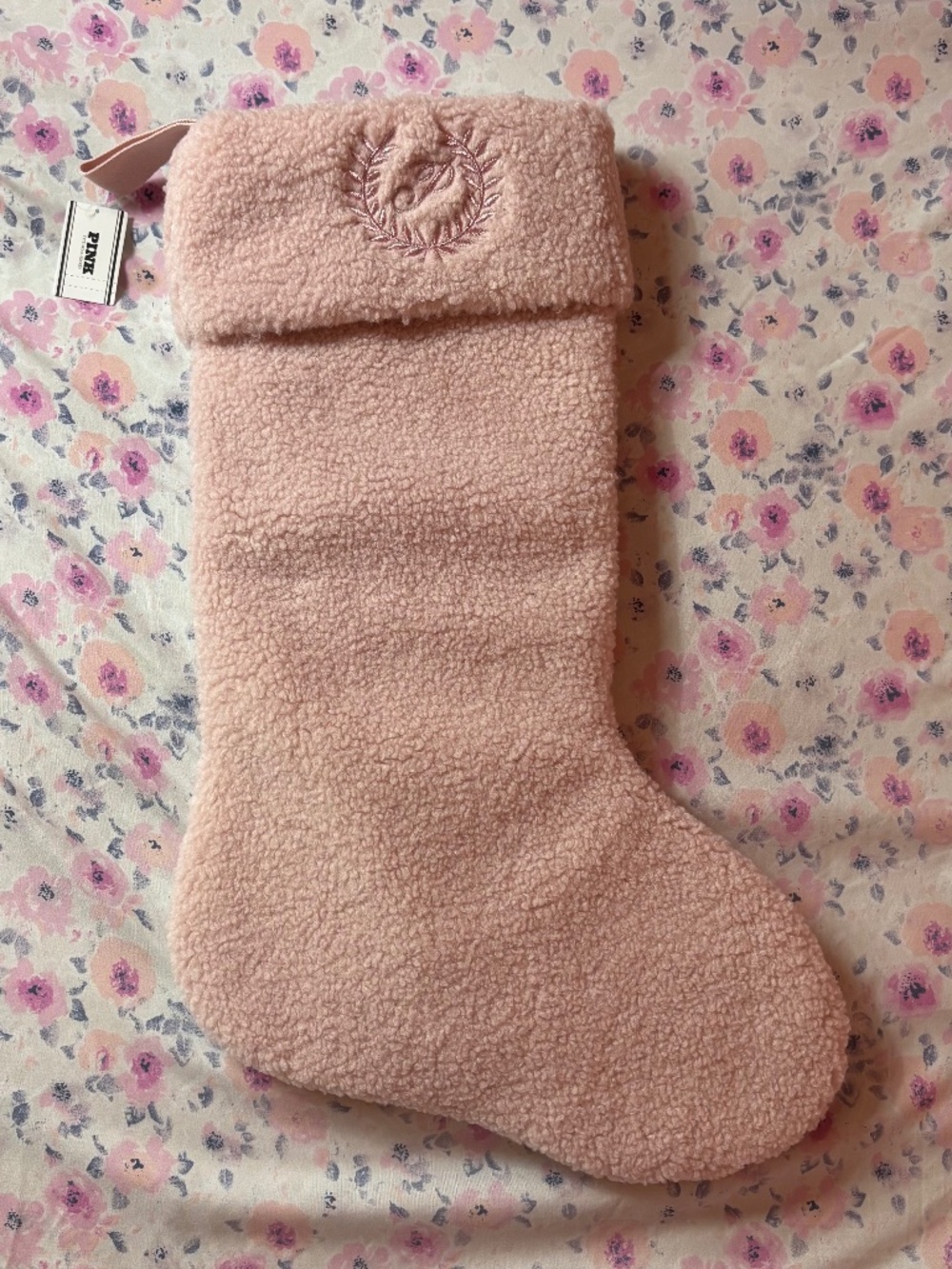 Victoria's Secret PINK Christmas Stocking NWT Pastel Coquette Faux Fur Sherpa